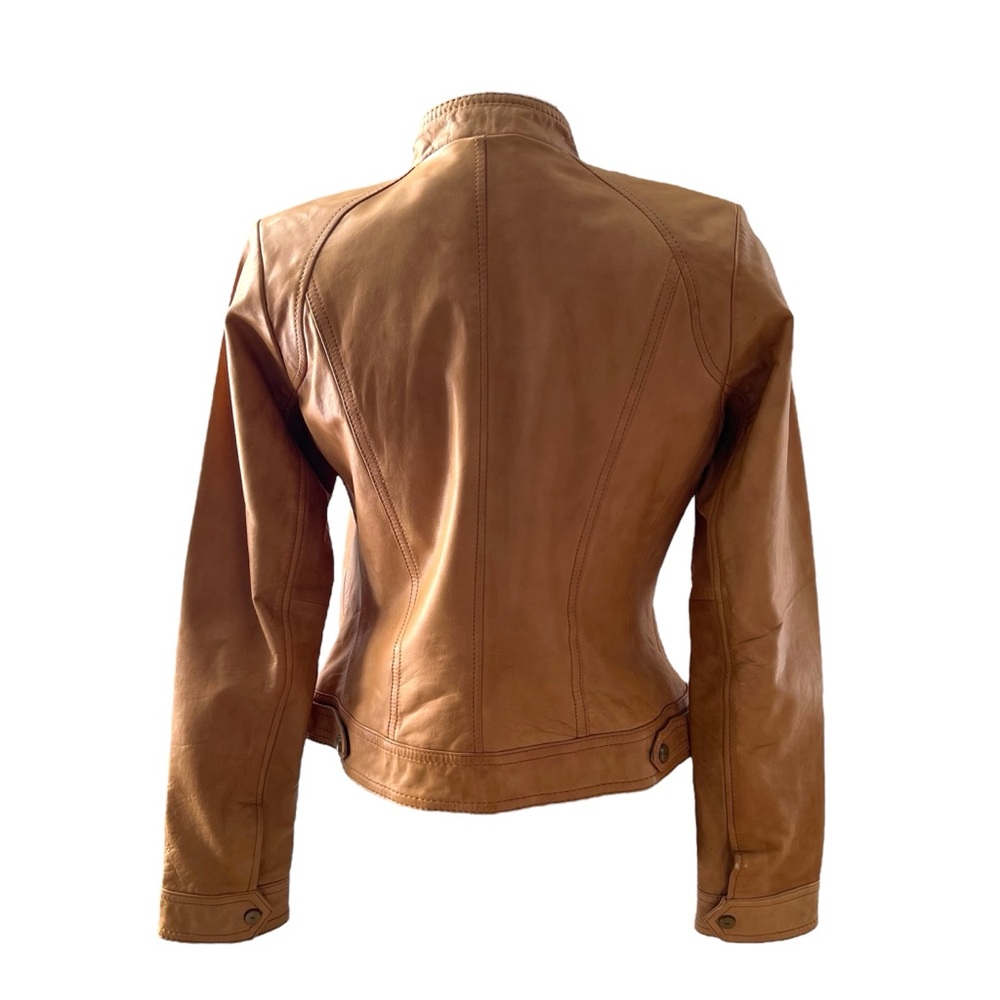 Wilsons Leather Tan Motorcycle Jacket with Stand-Up Collar - Picture 4 of 7